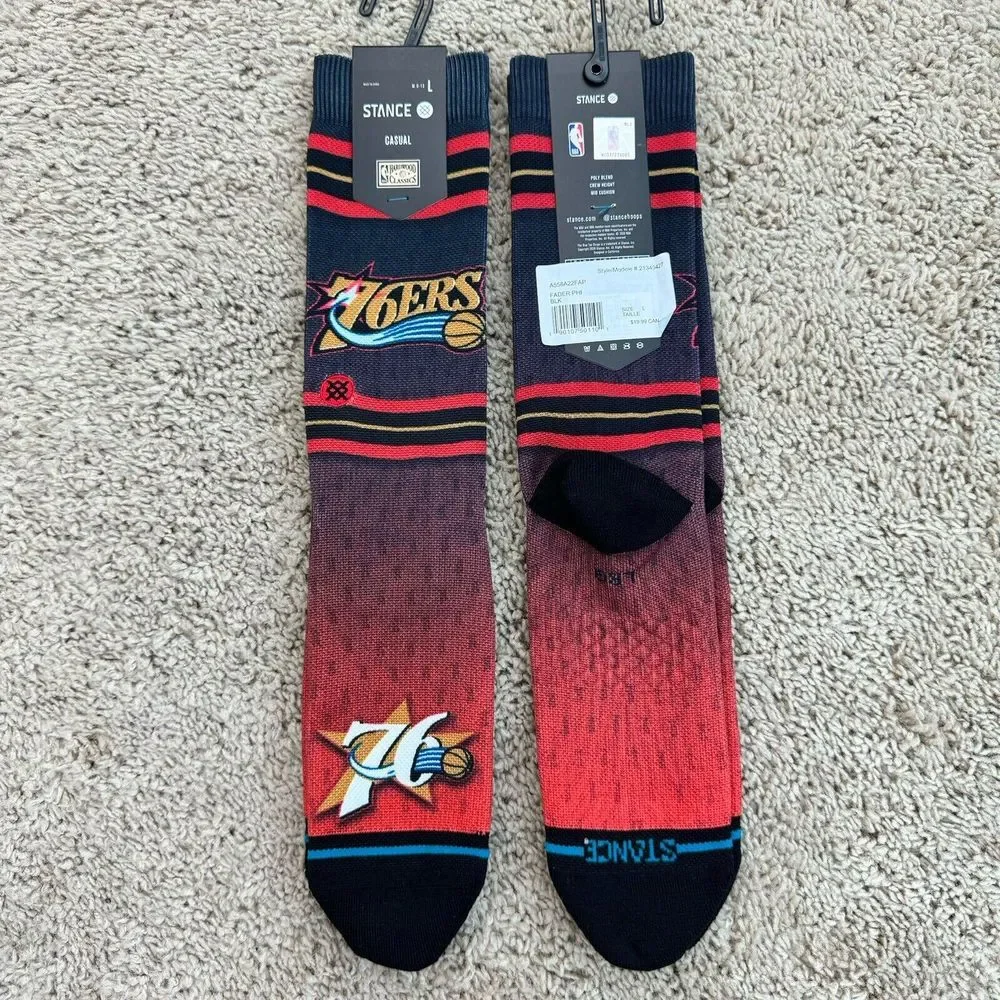 Philadelphia 76ers Socks Men's Lg 9-13 NBA‎ Stance Red Fader Crew - 2 Pair NWT